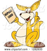 Vector Illustration of a Cartoon Kangaroo Mascot Holding up a Finger and Report Card by Mascot Junction