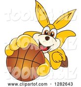 Vector Illustration of a Cartoon Kangaroo Mascot Holding up or Catching a Basketball by Mascot Junction