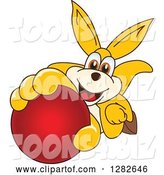 Vector Illustration of a Cartoon Kangaroo Mascot Holding up or Catching a Red Ball by Mascot Junction