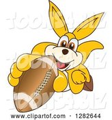 Vector Illustration of a Cartoon Kangaroo Mascot Holding up or Catching an American Football by Mascot Junction