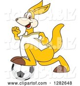 Vector Illustration of a Cartoon Kangaroo Mascot Playing Soccer by Mascot Junction