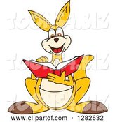 Vector Illustration of a Cartoon Kangaroo Mascot Reading a Book by Mascot Junction