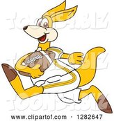 Vector Illustration of a Cartoon Kangaroo Mascot Running with an American Football by Mascot Junction