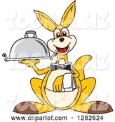 Vector Illustration of a Cartoon Kangaroo Mascot Waiter Holding a Cloche Platter by Mascot Junction