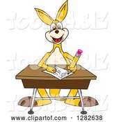 Vector Illustration of a Cartoon Kangaroo Mascot Writing at a Desk by Mascot Junction