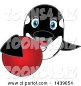 Vector Illustration of a Cartoon Killer Whale Orca Mascot Grabbing a Red Ball by Toons4Biz