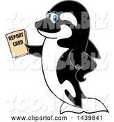 Vector Illustration of a Cartoon Killer Whale Orca Mascot Holding a Report Card by Mascot Junction