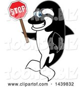 Vector Illustration of a Cartoon Killer Whale Orca Mascot Holding a Stop Sign by Toons4Biz