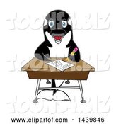 Vector Illustration of a Cartoon Killer Whale Orca Mascot Student Taking a Quiz by Mascot Junction