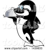 Vector Illustration of a Cartoon Killer Whale Orca Mascot Waiter Holding a Cloche Platter by Toons4Biz