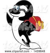 Vector Illustration of a Cartoon Killer Whale Orca Mascot Wearing a Backpack by Mascot Junction