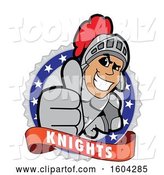 Vector Illustration of a Cartoon Knight Mascot Holding a Thumb up on a Badge by Mascot Junction