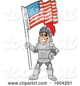 Vector Illustration of a Cartoon Knight Mascot Holding an American Flag by Mascot Junction
