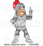 Vector Illustration of a Cartoon Knight Mascot Holding up a Finger by Mascot Junction