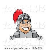 Vector Illustration of a Cartoon Knight Mascot over a Sign by Mascot Junction