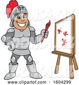 Vector Illustration of a Cartoon Knight Mascot Painting a Canvas by Mascot Junction