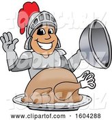 Vector Illustration of a Cartoon Knight Mascot Serving a Thanksgiving Turkey by Mascot Junction