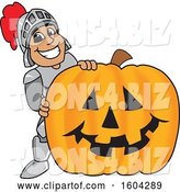 Vector Illustration of a Cartoon Knight Mascot with a Halloween Pumpkin by Mascot Junction