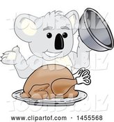 Vector Illustration of a Cartoon Koala Bear Mascot Serving a Roasted Thanksgiving Turkey by Mascot Junction