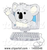 Vector Illustration of a Cartoon Koala Bear Mascot Waving and Emerging from a Computer by Mascot Junction