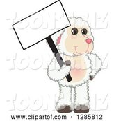 Vector Illustration of a Cartoon Lamb Mascot Holding a Blank Sign by Mascot Junction