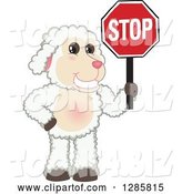 Vector Illustration of a Cartoon Lamb Mascot Holding a Stop Sign by Mascot Junction