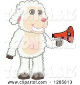Vector Illustration of a Cartoon Lamb Mascot Holding an Announcement Megaphone by Mascot Junction