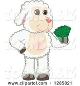 Vector Illustration of a Cartoon Lamb Mascot Holding Cash Money by Mascot Junction