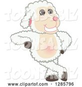 Vector Illustration of a Cartoon Lamb Mascot Leaning by Mascot Junction