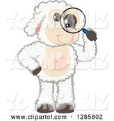 Vector Illustration of a Cartoon Lamb Mascot Looking Through a Magnifying Glass by Mascot Junction