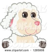 Vector Illustration of a Cartoon Lamb Mascot over a Sign by Mascot Junction