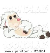 Vector Illustration of a Cartoon Lamb Mascot Resting on His Side by Mascot Junction