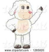 Vector Illustration of a Cartoon Lamb Mascot Waving by Mascot Junction