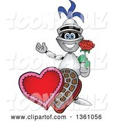 Vector Illustration of a Cartoon Lancer Mascot Holding a Rose over Valentines Day Chocolates by Mascot Junction