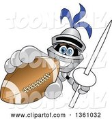 Vector Illustration of a Cartoon Lancer Mascot Holding up a Lance and Football by Mascot Junction