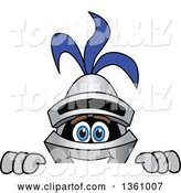 Vector Illustration of a Cartoon Lancer Mascot Looking over a Sign by Mascot Junction