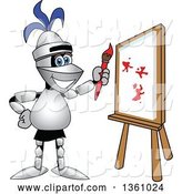 Vector Illustration of a Cartoon Lancer Mascot Painting a Canvas by Mascot Junction