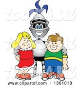 Vector Illustration of a Cartoon Lancer Mascot Posing with Students by Mascot Junction