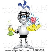 Vector Illustration of a Cartoon Lancer Mascot Student Holding a Science Beaker and Atom by Mascot Junction