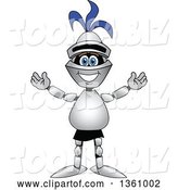 Vector Illustration of a Cartoon Lancer Mascot Welcoming by Mascot Junction