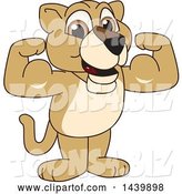 Vector Illustration of a Cartoon Lion Cub School Mascot Flexing by Mascot Junction