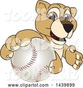 Vector Illustration of a Cartoon Lion Cub School Mascot Grabbing a Baseball by Mascot Junction