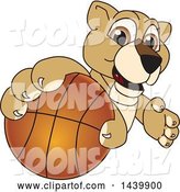 Vector Illustration of a Cartoon Lion Cub School Mascot Grabbing a Basketball by Mascot Junction