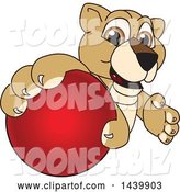 Vector Illustration of a Cartoon Lion Cub School Mascot Grabbing a Red Ball by Mascot Junction