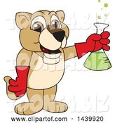 Vector Illustration of a Cartoon Lion Cub School Mascot Holding a Science Flask by Mascot Junction