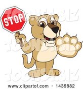 Vector Illustration of a Cartoon Lion Cub School Mascot Holding a Stop Sign by Mascot Junction