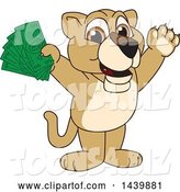 Vector Illustration of a Cartoon Lion Cub School Mascot Holding Cash Money by Mascot Junction