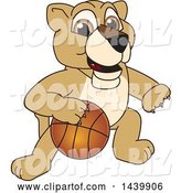 Vector Illustration of a Cartoon Lion Cub School Mascot Playing Basketball by Mascot Junction