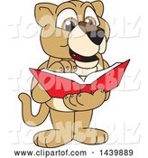 Vector Illustration of a Cartoon Lion Cub School Mascot Reading a Book by Mascot Junction