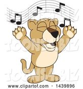 Vector Illustration of a Cartoon Lion Cub School Mascot Singing by Mascot Junction